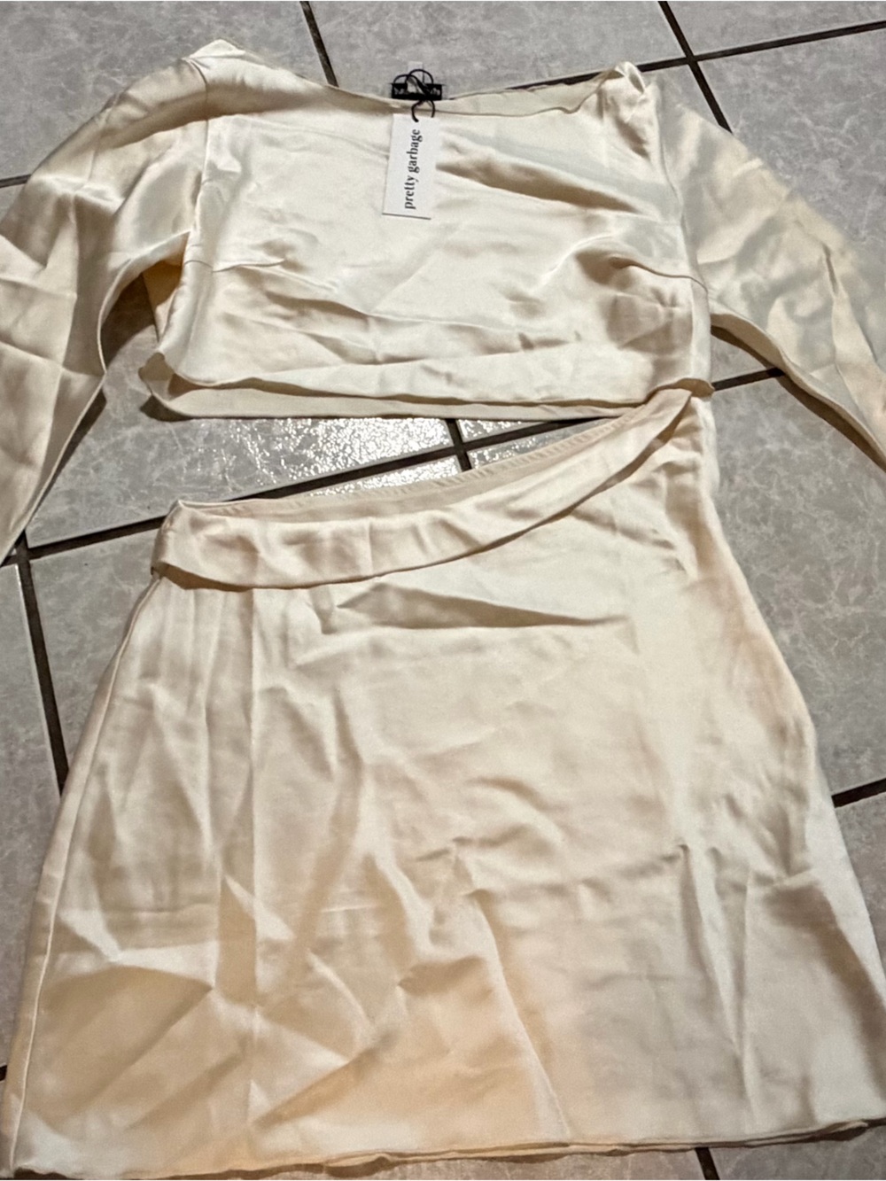 Pretty garbage Cream Satin Two-Piece Dress Set